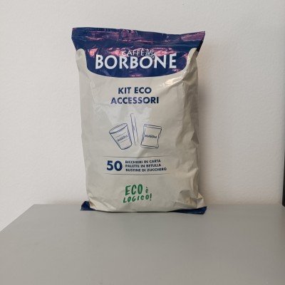 50  Bicchierini + 50 Palette + 50 zucchero Ecologico Compostabile Borbone