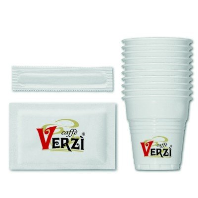 kit 100 bicchierini carta + zucchero Canna + palette Verzì