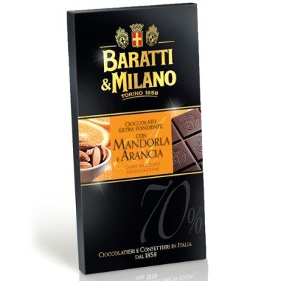 1 Tavola di Cioccolato Extra Fondente Mandorla e A rancia 75g Baratti & Milano